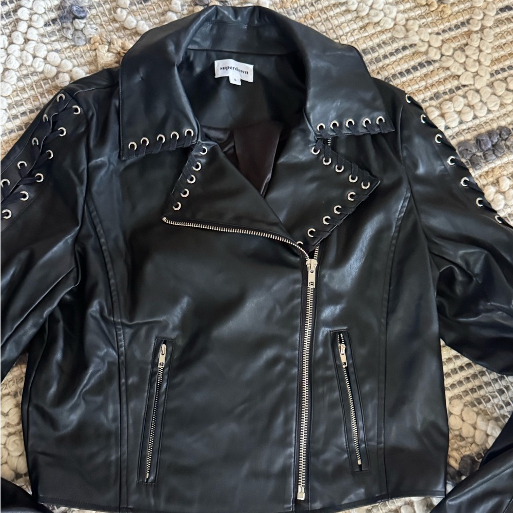 superdown Black Faux Leather Grommet Lace-Up Moto Jacket - Picture 2 of 5